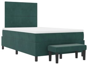 Cama Box Spring com Colchão &amp; Banco Verde Escuro 120x200 cm Veludo