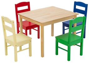 Mobiliário infantil Mesa infantil e 4 cadeiras de madeira Secretária infantil Quarto de criança  Multicolor