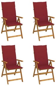 vidaXL Cadeiras jardim reclináveis c/ almofadões 4 pcs acácia maciça