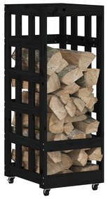 Suporte de lenha c/ rodas 40x49x110 cm pinho maciço preto