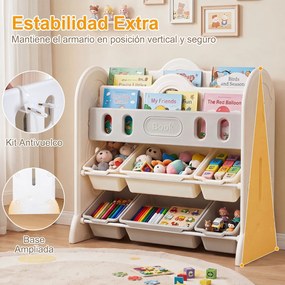 Estante Infantil para Livros e Brinquedos com Design de Astronauta, 85 x 41 x 84 cm, 6 Caixas Removíveis, Cinzento + Branco