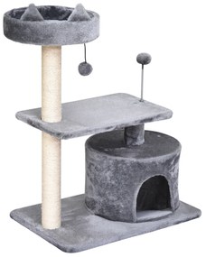 PawHut Árvore Arranhador para Gatos Médios com Cama Plataforma Caverna Poste de Sisal e Bolas de Brinquedo 60x40x81 cm Cinza