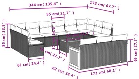 14 pcs conjunto de sofás p/ jardim com almofadões vime PE bege