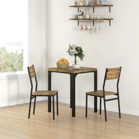 Conjunto de mesa de jantar com 2 cadeiras encaixáveis, para cozinha, sala de estar e casa, estilo rústico