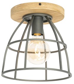 Candeeiro de teto industrial cinzento escuro com madeira - Arthur Industrial