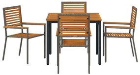 Conjunto de Jantar para Jardim Conjunto de 3 Cinza Metal e madeira