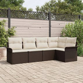 Conjunto de Sofá de Jardim de 5 Peças com Almofadas em Rattan Poliéste