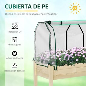 Horta Vertical Elevada de Madeira 121x55x117cm com Cobertura de Proteç