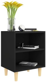 Mesas de cabeceira pernas madeira maciça 2pcs 40x30x50cm preto