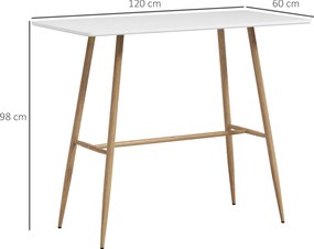 Mesa de bar retangular para 4 pessoas 120 x 60 x 98 cm (BANCOS NÃO INCLUIDOS), com pés em aço com efeito de madeira, montagem fácil, branca
