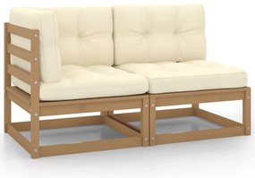 2pcs conj lounge jardim c/ almofadões pinho maciço castanho-mel