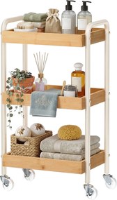 Carrinho de cozinha ou casa banho em bambu, prateleira de cozinha com pegas, 27,5 x 41,3 x 73 cm bege