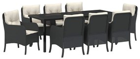 Conjunto de Jantar de Jardim com Almofadas Preto Vime PE