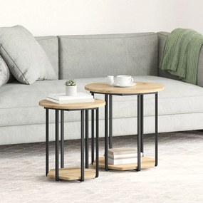 Mesa Lateral vidaXL 2 pcs Carvalho Artesanal em Madeira e Metal