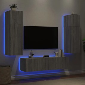 6 pcs móveis parede p/ TV c/ LEDs deriv. madeira cinza sonoma