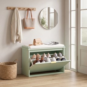 Banco para Sapatos, 62 x 26 x 47,5 cm, Duas Gavetas com Prateleiras Reguláveis, Verde