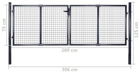 Portão de jardim em rede aço galvanizado 289x75 cm cinzento