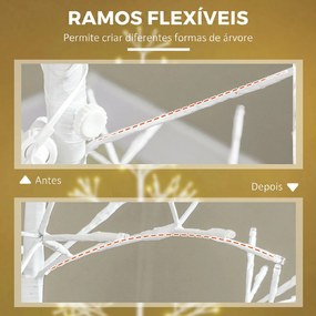 Árvore de Natal Artificial 180 cm com 384 Luzes LED Branco-Quente Ramos Flexíveis Base de Aço Branco