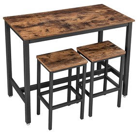 Conjunto de mesa de jantar VASAGLE, mesa de bar com 2 bancos de bar, conjunto de mesa de jantar e bancos para café da manhã, balcão de cozinha com cadeiras de bar, para cozinha, sala de estar, sala de jantar, marrom rústico LBT15X
