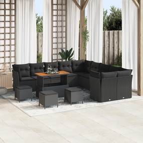 Conjunto de Sofá de Jardim vidaXL com 14 Peças e Almofadas Preto Ratta