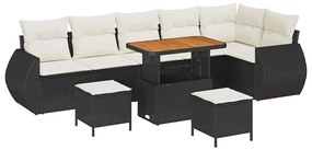 Conjunto de Sofá de Jardim vidaXL de 9 Peças com Almofadas Preto Ratta