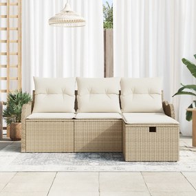 Conjunto de Sofá de Jardim vidaXL com Almofadas Bege Vime Poly
