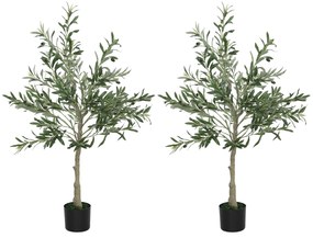 Conjunto de 2 Oliveiras Artificiais 120 cm Plantas Artificiais Decorativa de Interior com 20 Azeitonas  Verde