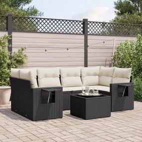 7 pcs conjunto de sofás p/ jardim c/ almofadões vime PE preto