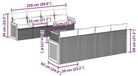 9 pcs conjunto de sofás p/ jardim c/ almofadões vime PE preto