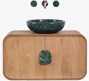 Conjunto De Móvel De Casa De Banho Suspenso 95x45 Cm Em Madeira De Manga E Pedra Natural Kivalina Mármore Verde Udaipur - Madeira - Sklum
