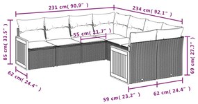 8 pcs conjunto de sofás p/ jardim com almofadões vime PE bege