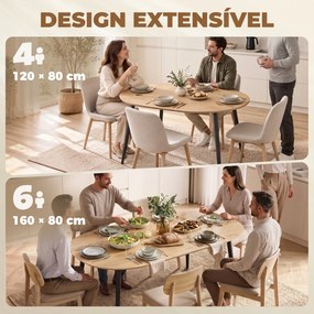 Mesa de Jantar Extensível Oval para 4-6 Pessoas (CADEIRAS NÃO INCLUIDAS) com Pés de Ferro e Bordos Arredondados, cor Carvalho