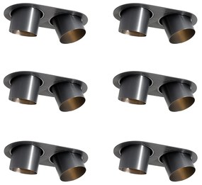 Set van 6 inbouwspots gunmetal GU10 70mm kantelbaar 2-lichts - Installa Moderno