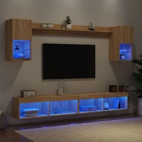 vidaXL 6pcs móveis parede p/ TV c/ LEDs deriv. madeira carvalho sonoma
