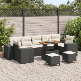 Conjunto de Sofás de Jardim vidaXL 10 Peças com Almofadas Rattan Preto