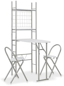 vidaXL 3 pcs conjunto jantar dobrável com prateleira MDF e aço branco