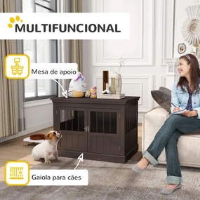Gaiola para Cães com Mesa Auxiliar 3 Portas Francês e Fecho Magnético para Cães Pequenos 78x53x59,3 cm Castanho