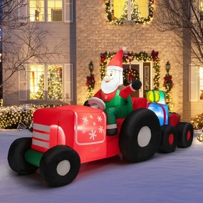 Decoração de Natal Insuflável Pai Natal Conduzindo um tractor com Luzes LED e Ventilador para Festas Internas e Exteriores