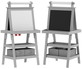 AIYAPLAY Cavalete de Pintura Infantil 3 em 1 Quadro Dupla Face com Rolo de Papel e Cestos de Arrumação Cinzento