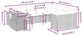 10 pcs conjunto sofás de jardim c/ almofadões vime PE cinzento