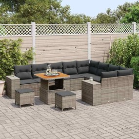 Conjunto de Sofá de Jardim com 12 Peças e Almofadas Cinzas em Rattan P