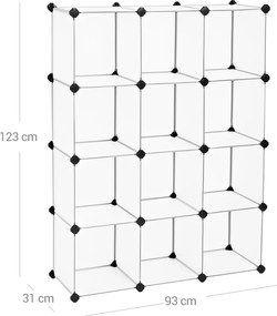 Armario de prateleiras de encaixe 12 cubos 93 x 31 x 123 cm Branco semi-transparente