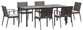 7 pcs conjunto de jantar p/ jardim c/ almofadões vime PE e aço