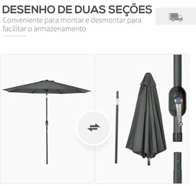 Chapéu de Sol Ø264x253cm com Proteção UV+50 Chapéu de Sol de Alumínio
