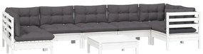 8 pcs conjunto lounge de jardim c/ almofadões pinho branco