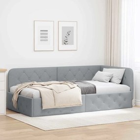 vidaXL Estrutura de Cama de Canto Cinzento-claro 90 x 190 cm tecido
