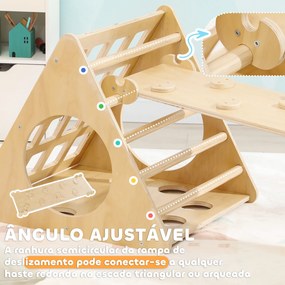 Triângulo de Escalar de Madeira 8 em 1 Jogo de Aprendizagem com Rampa Escada em Forma de Arco 175x59,5x60 cm Madeira