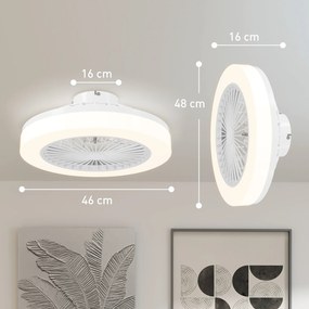 Ventoinha de Teto com Luz LED 40 W Motor DC Revertível Controlo Remoto 6 Velocidades Temporizador Ø46x16 cm Branco