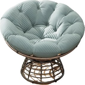Poltrona Papasan, giratória 360°, almofada espessa(Veludo Cotelê), estrutura em aço, 92x92x67 cm, Verde Claro| AOSOM Portugal