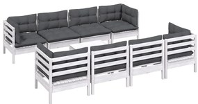 9 pcs conjunto lounge de jardim c/ almofadões pinho maciço
